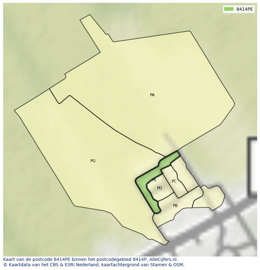 Afbeelding van het postcodegebied 8414 PE op de kaart.