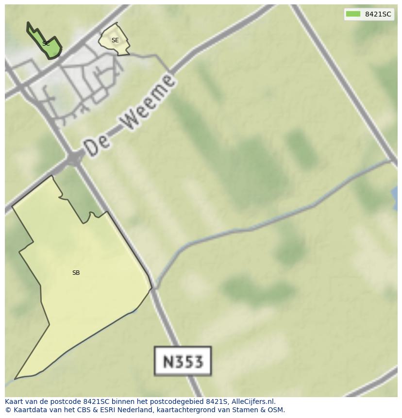 Afbeelding van het postcodegebied 8421 SC op de kaart.