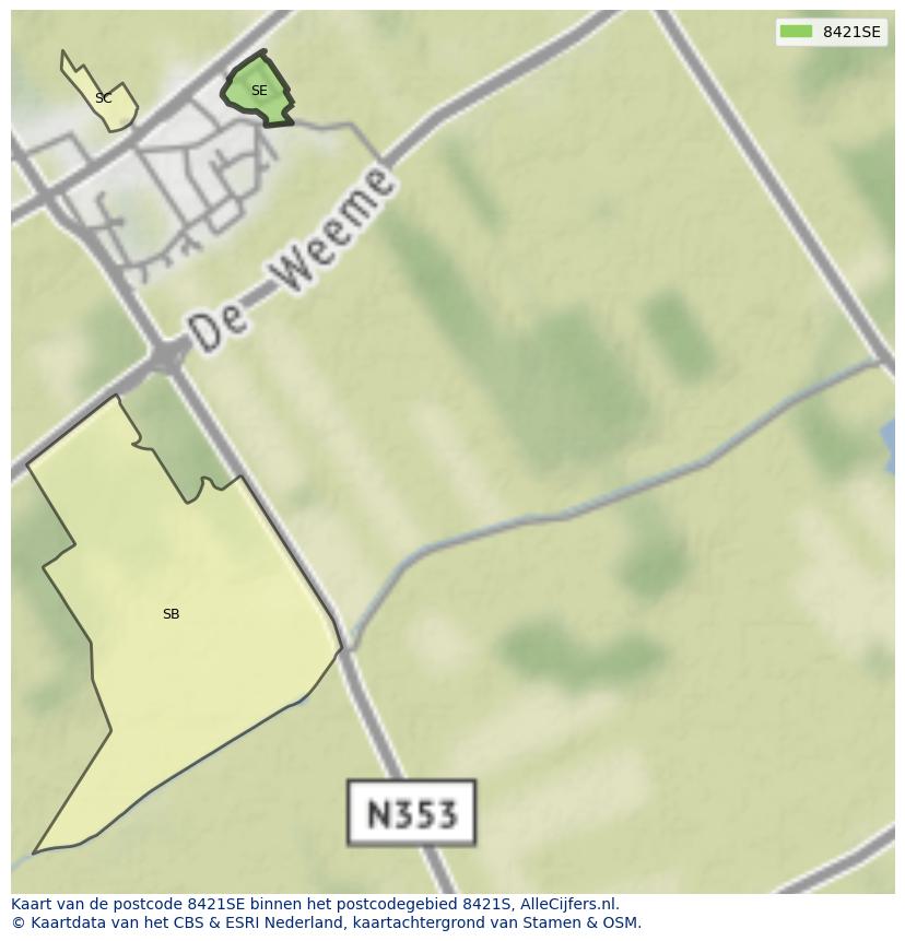 Afbeelding van het postcodegebied 8421 SE op de kaart.