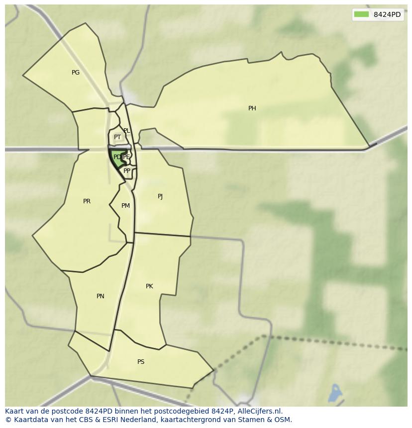 Afbeelding van het postcodegebied 8424 PD op de kaart.