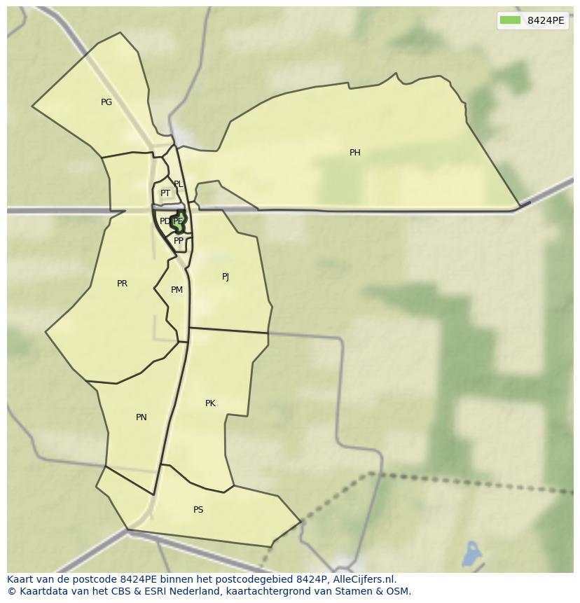 Afbeelding van het postcodegebied 8424 PE op de kaart.