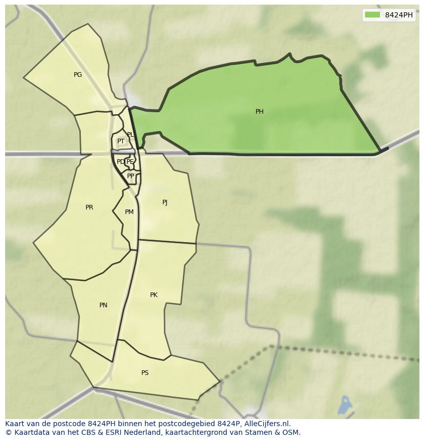 Afbeelding van het postcodegebied 8424 PH op de kaart.