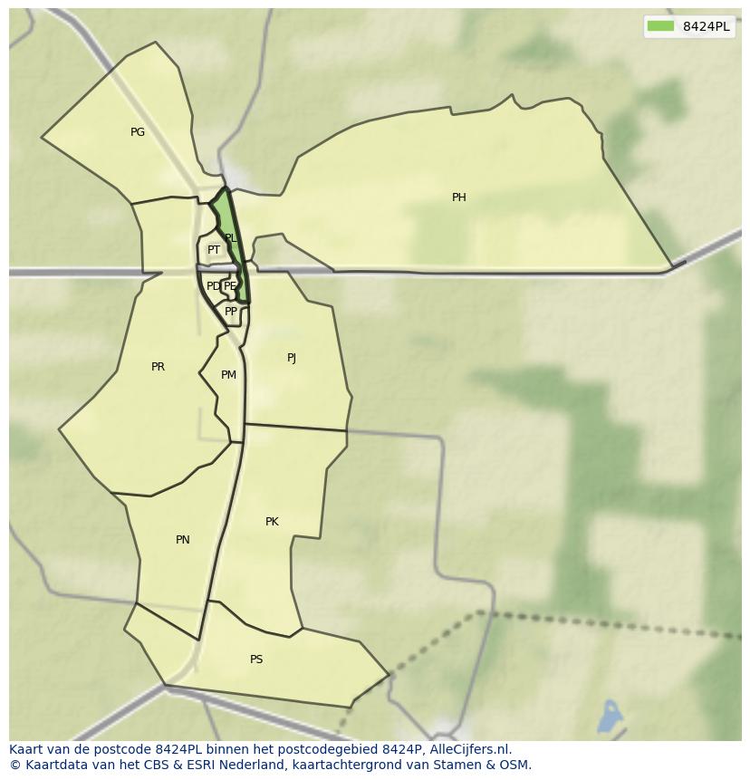 Afbeelding van het postcodegebied 8424 PL op de kaart.