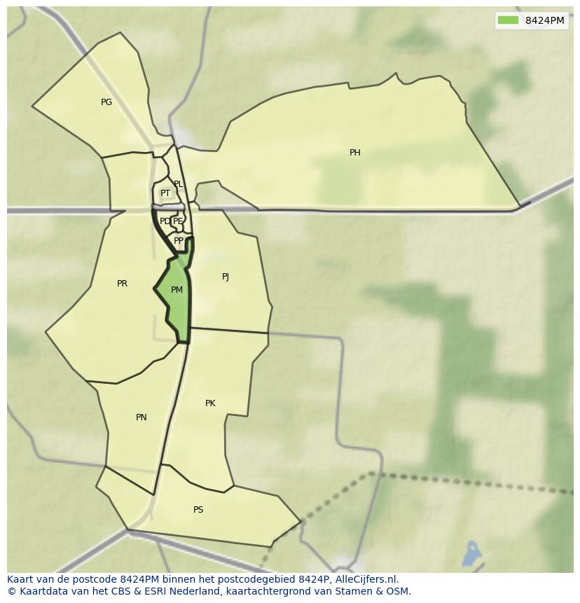 Afbeelding van het postcodegebied 8424 PM op de kaart.