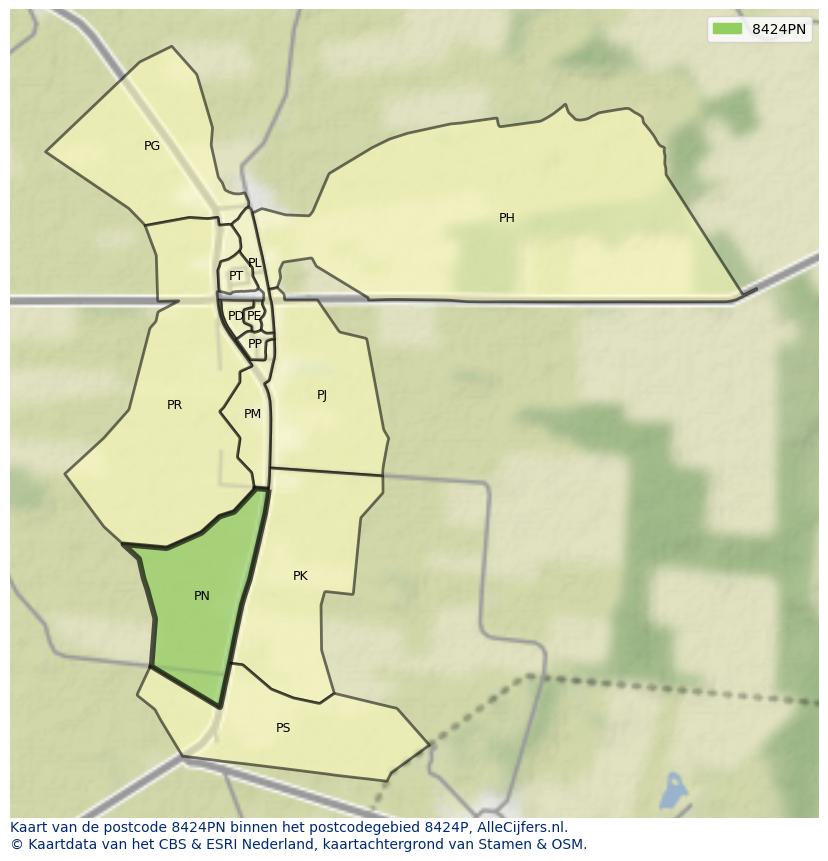 Afbeelding van het postcodegebied 8424 PN op de kaart.