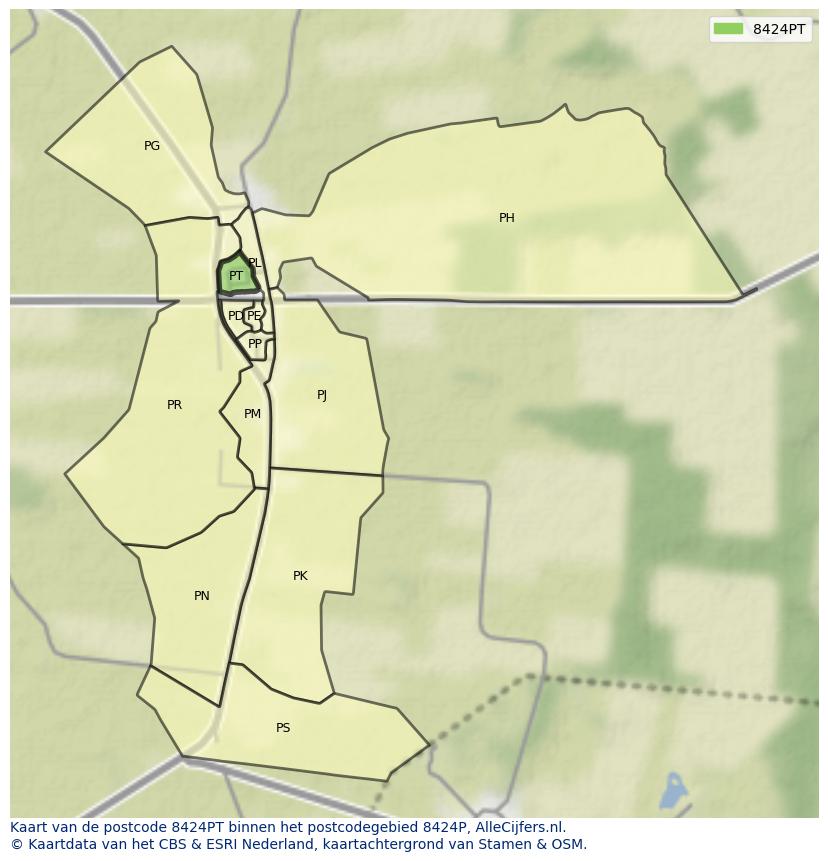 Afbeelding van het postcodegebied 8424 PT op de kaart.