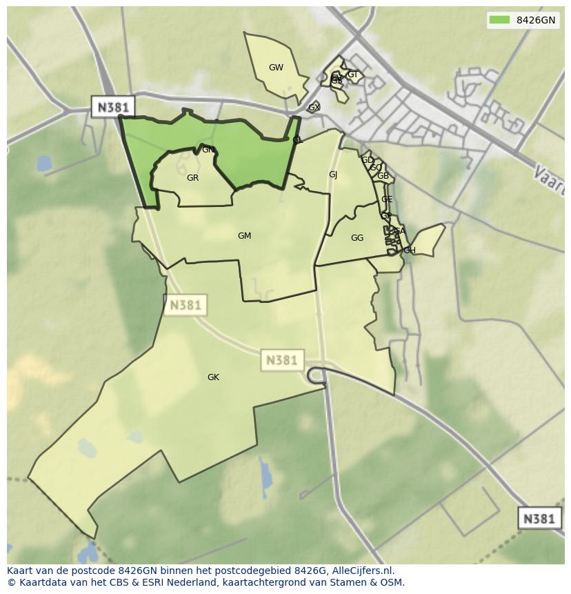 Afbeelding van het postcodegebied 8426 GN op de kaart.