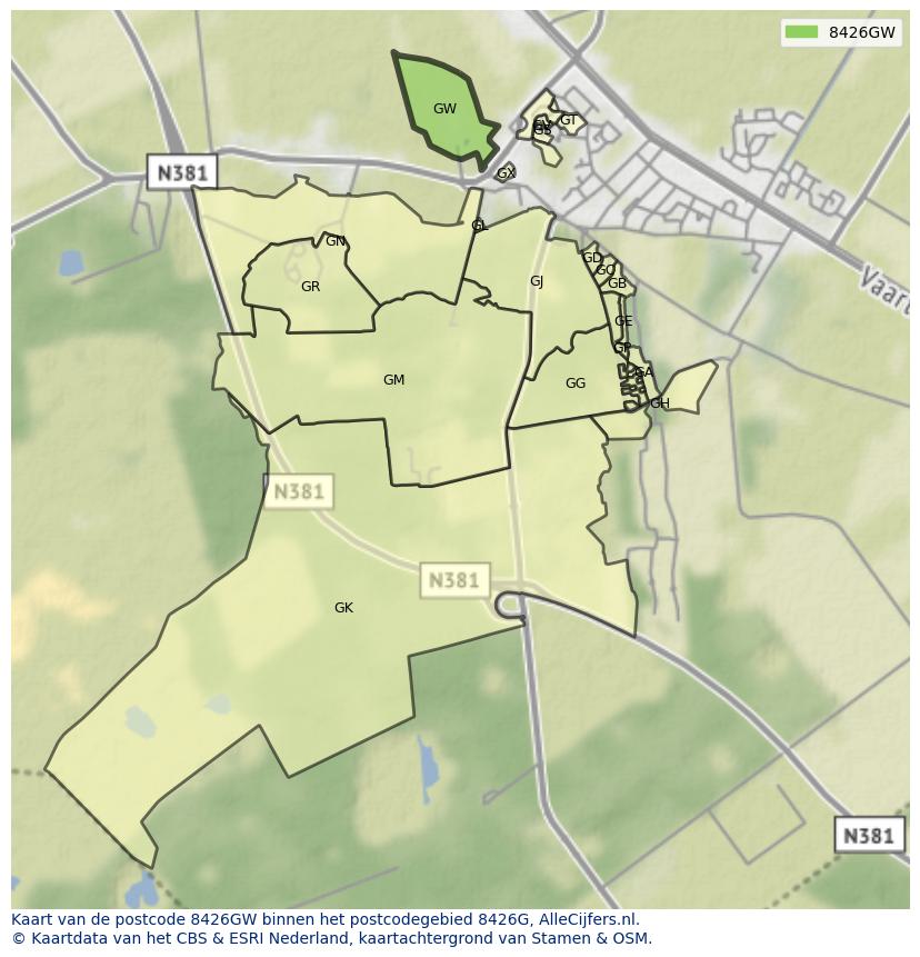 Afbeelding van het postcodegebied 8426 GW op de kaart.