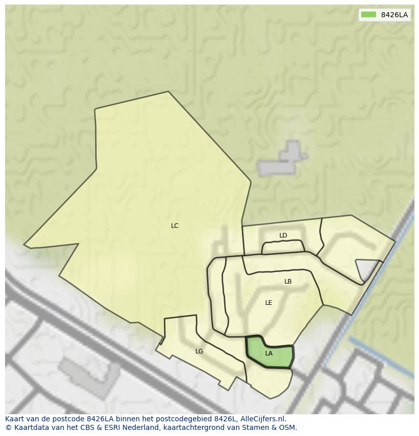 Afbeelding van het postcodegebied 8426 LA op de kaart.