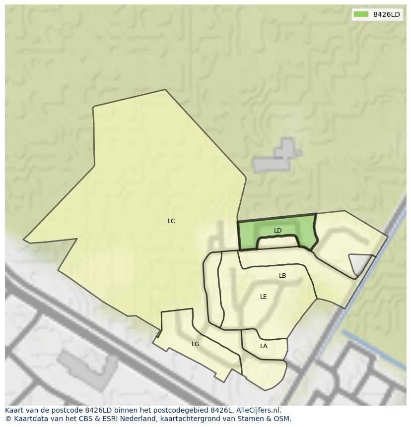 Afbeelding van het postcodegebied 8426 LD op de kaart.