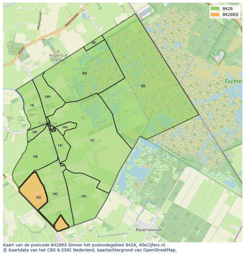 Afbeelding van het postcodegebied 8428 RS op de kaart.