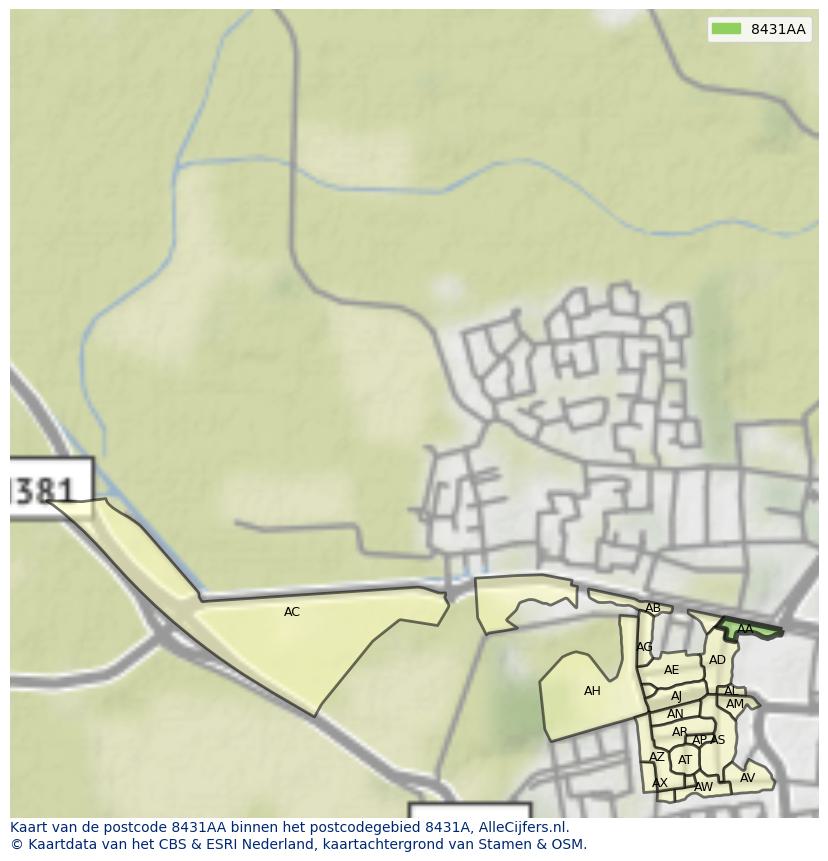 Afbeelding van het postcodegebied 8431 AA op de kaart.