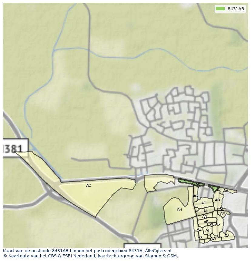 Afbeelding van het postcodegebied 8431 AB op de kaart.