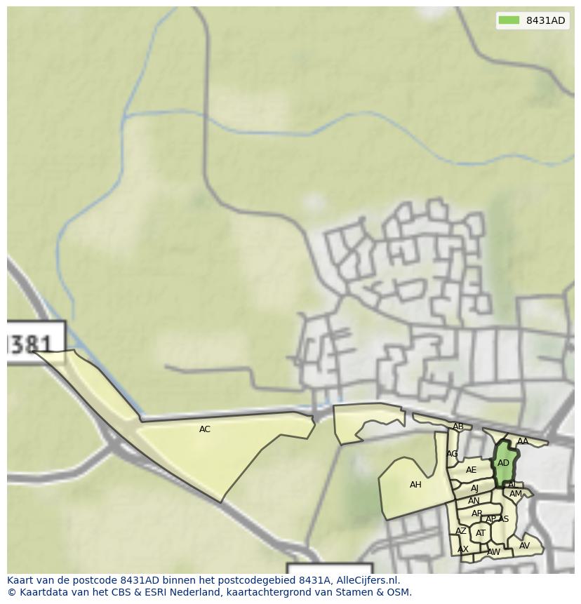 Afbeelding van het postcodegebied 8431 AD op de kaart.