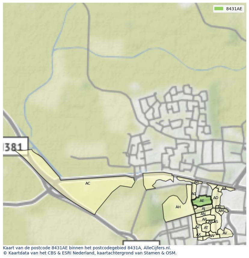 Afbeelding van het postcodegebied 8431 AE op de kaart.
