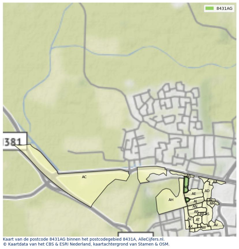 Afbeelding van het postcodegebied 8431 AG op de kaart.