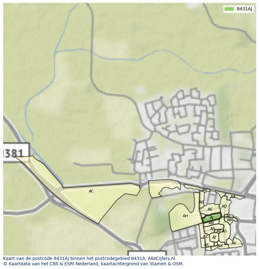 Afbeelding van het postcodegebied 8431 AJ op de kaart.