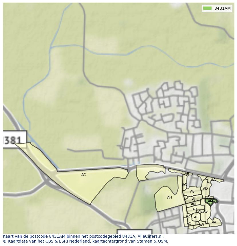 Afbeelding van het postcodegebied 8431 AM op de kaart.
