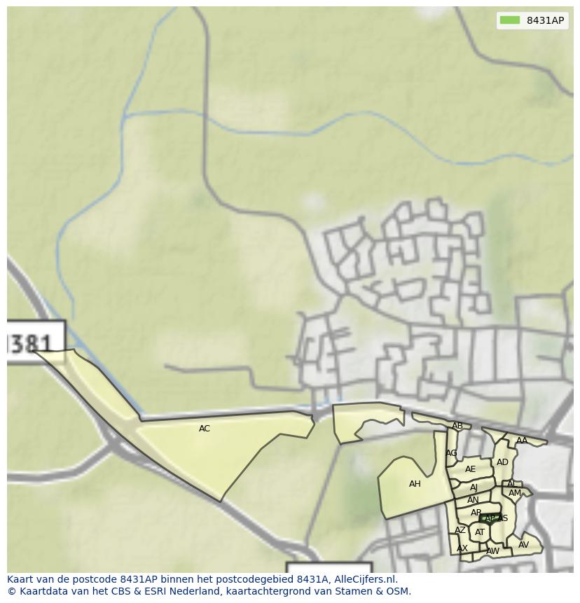 Afbeelding van het postcodegebied 8431 AP op de kaart.