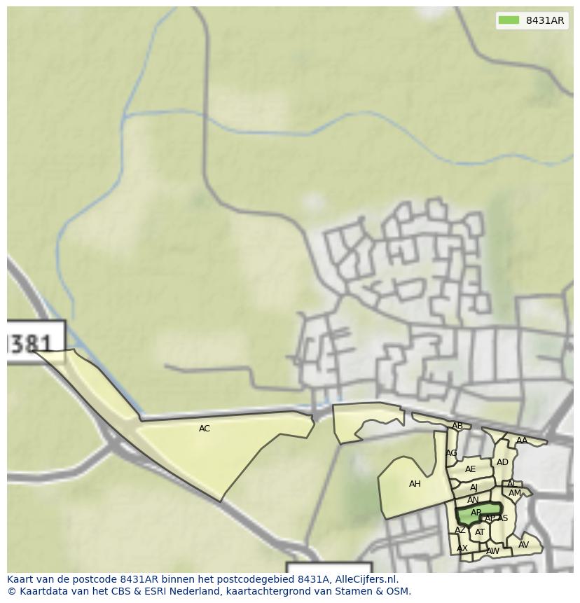 Afbeelding van het postcodegebied 8431 AR op de kaart.