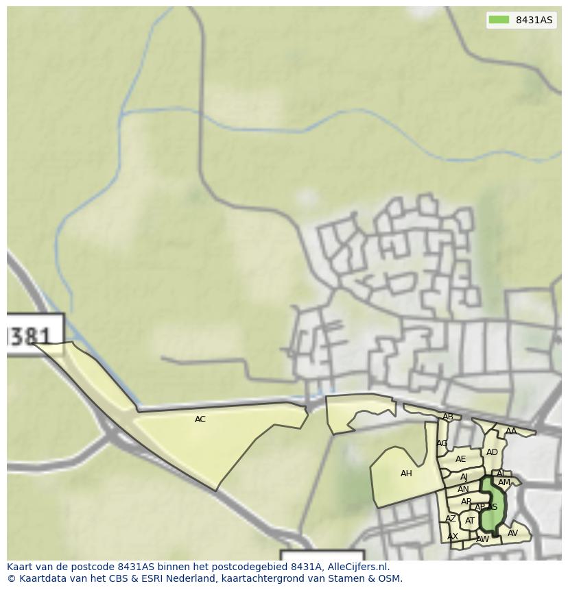 Afbeelding van het postcodegebied 8431 AS op de kaart.