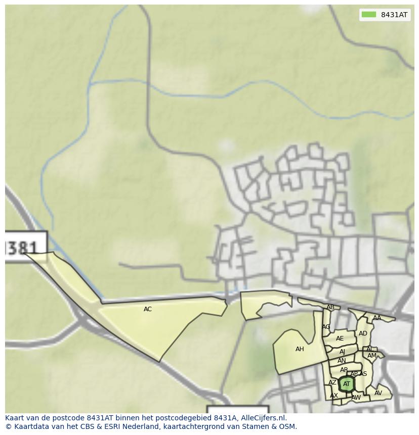 Afbeelding van het postcodegebied 8431 AT op de kaart.