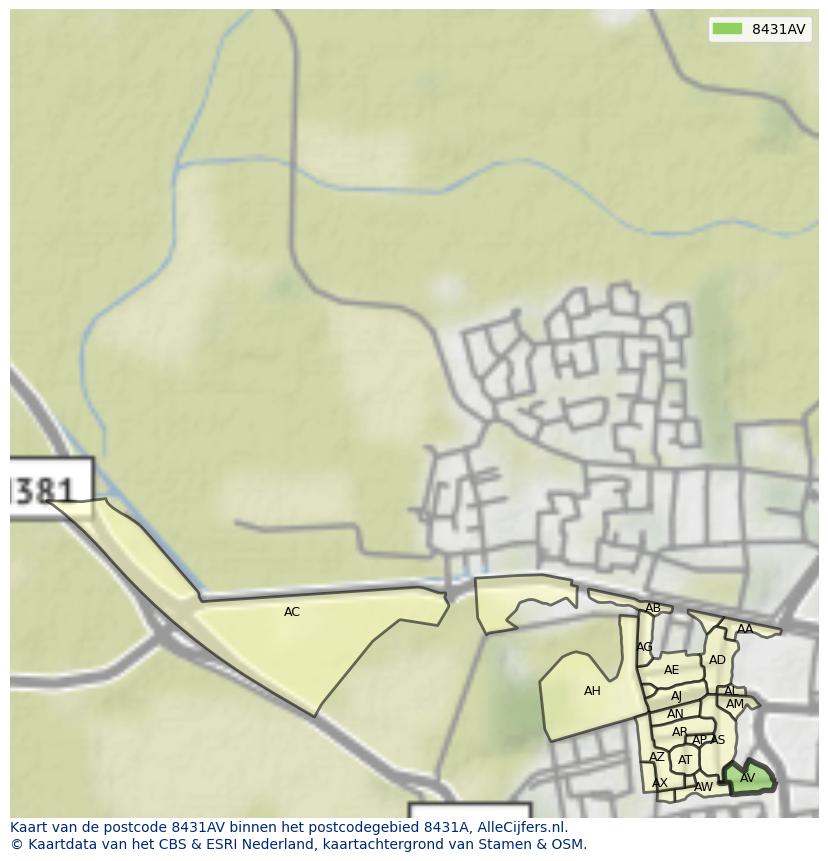 Afbeelding van het postcodegebied 8431 AV op de kaart.
