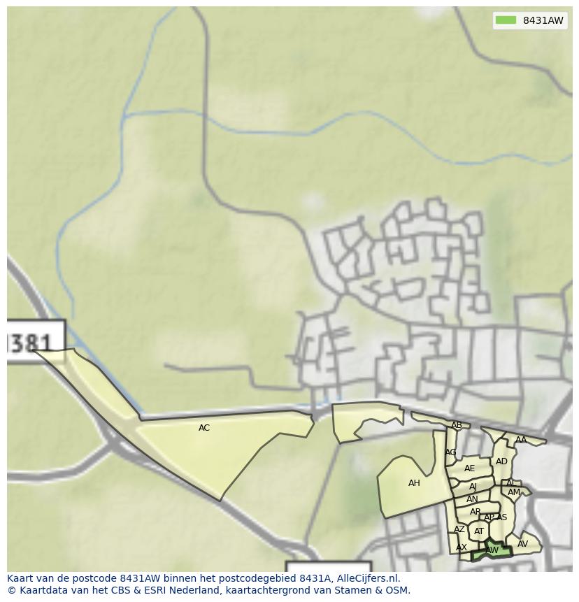 Afbeelding van het postcodegebied 8431 AW op de kaart.