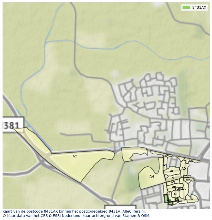 Afbeelding van het postcodegebied 8431 AX op de kaart.