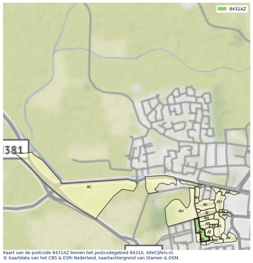 Afbeelding van het postcodegebied 8431 AZ op de kaart.