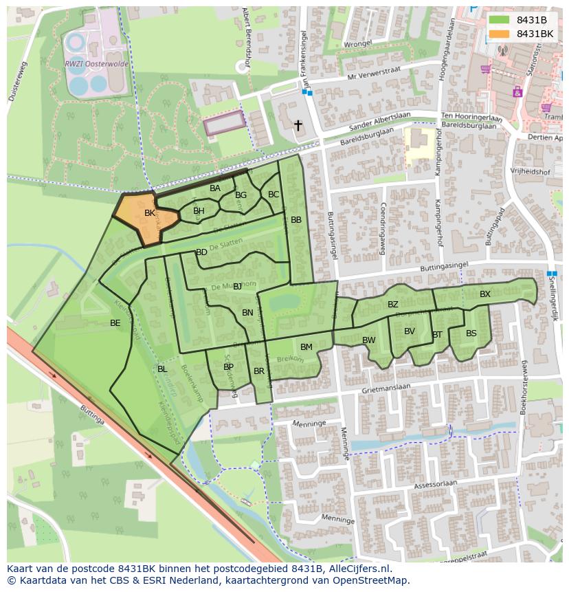 Afbeelding van het postcodegebied 8431 BK op de kaart.