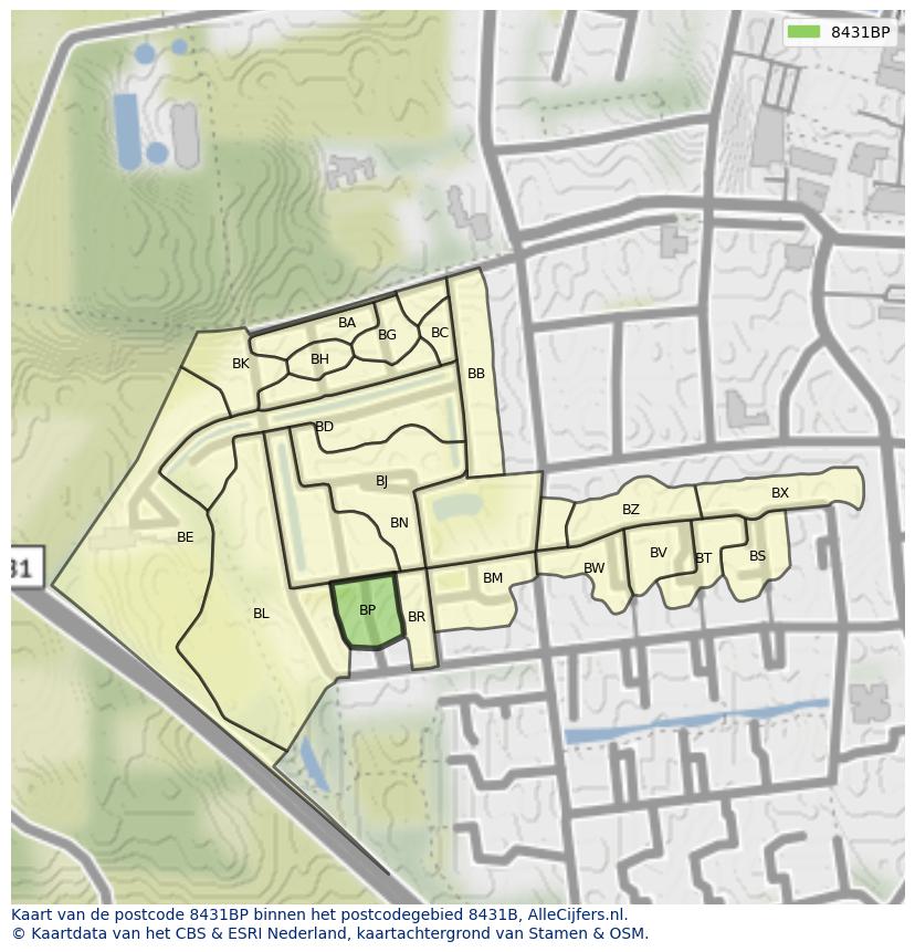 Afbeelding van het postcodegebied 8431 BP op de kaart.