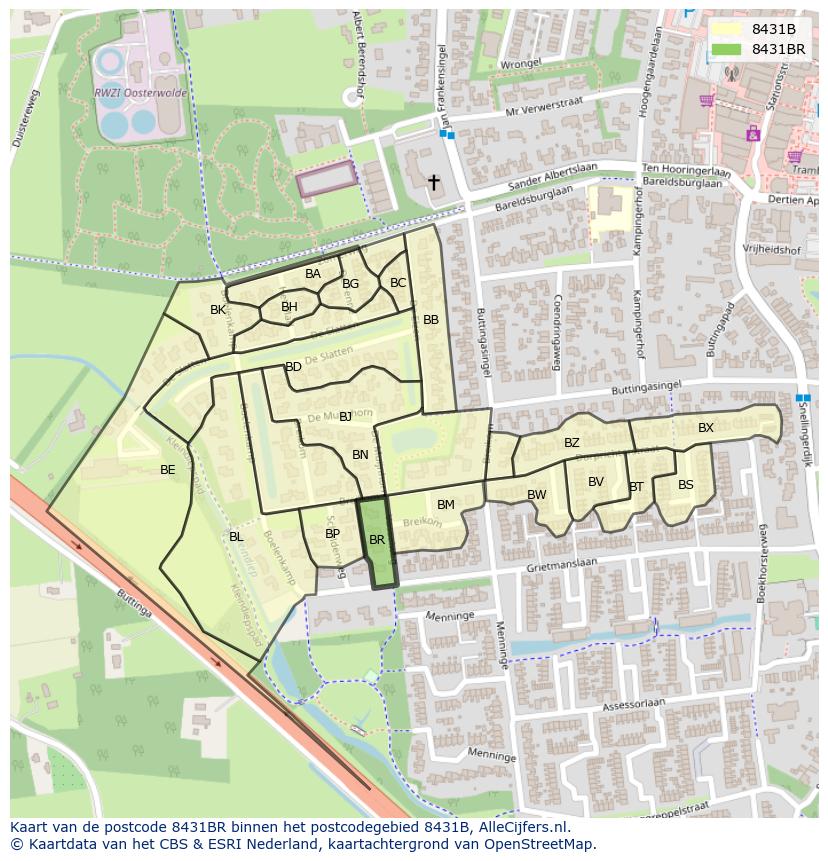 Afbeelding van het postcodegebied 8431 BR op de kaart.