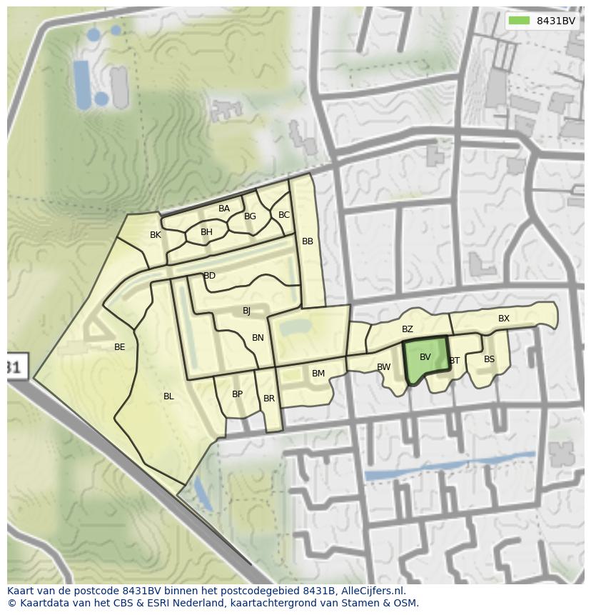 Afbeelding van het postcodegebied 8431 BV op de kaart.