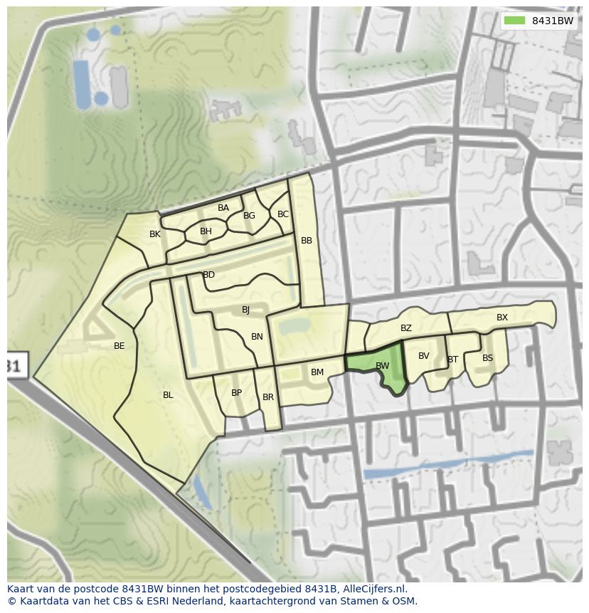Afbeelding van het postcodegebied 8431 BW op de kaart.