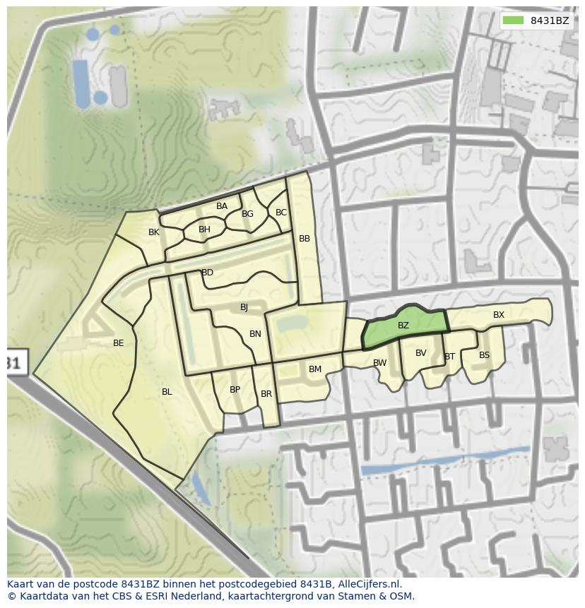 Afbeelding van het postcodegebied 8431 BZ op de kaart.