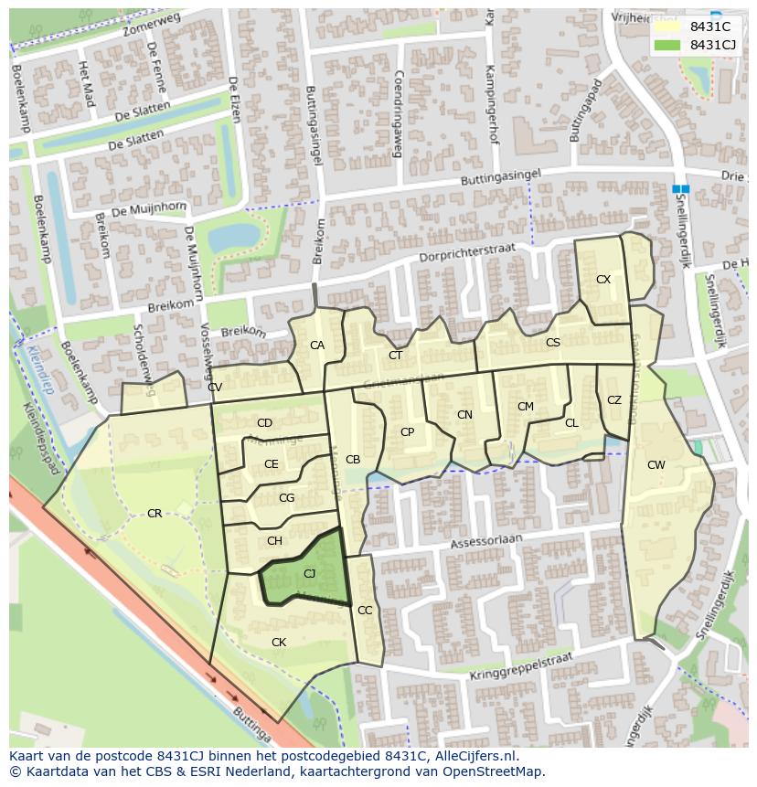 Afbeelding van het postcodegebied 8431 CJ op de kaart.