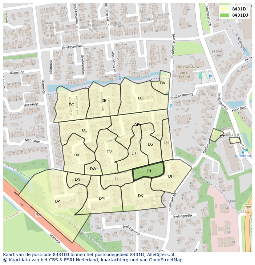 Afbeelding van het postcodegebied 8431 DJ op de kaart.