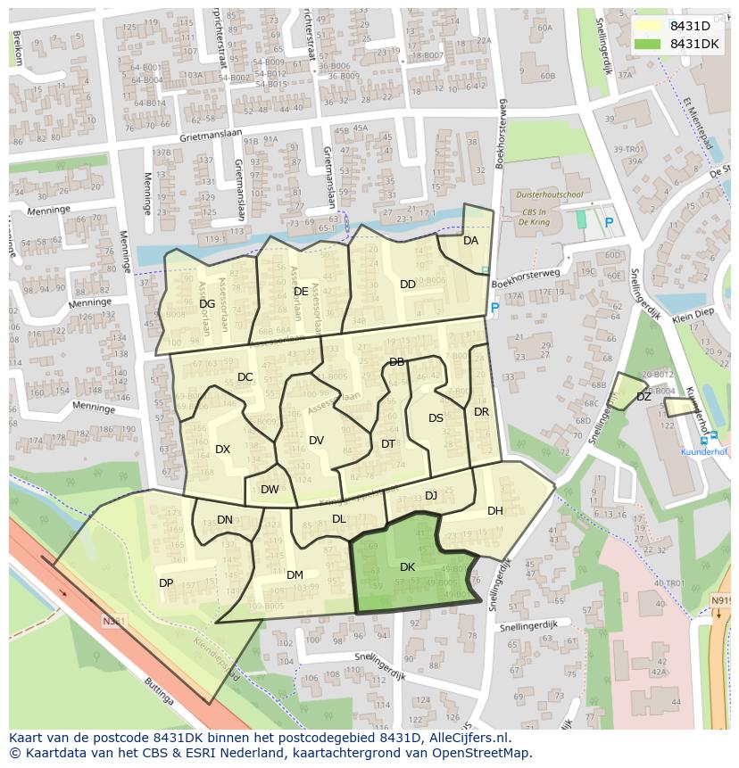 Afbeelding van het postcodegebied 8431 DK op de kaart.