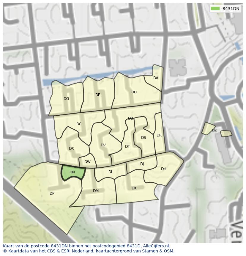 Afbeelding van het postcodegebied 8431 DN op de kaart.