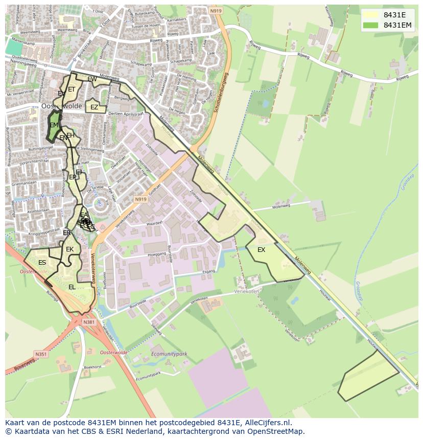 Afbeelding van het postcodegebied 8431 EM op de kaart.