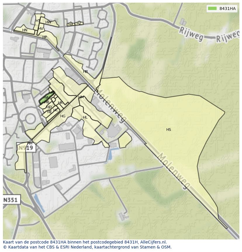 Afbeelding van het postcodegebied 8431 HA op de kaart.