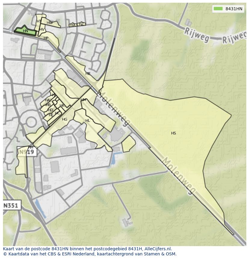 Afbeelding van het postcodegebied 8431 HN op de kaart.
