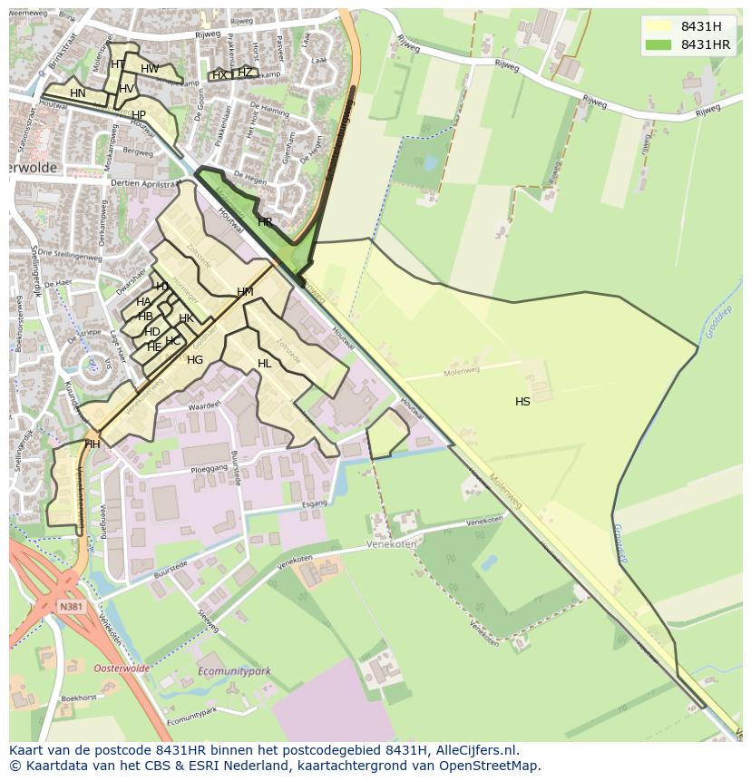 Afbeelding van het postcodegebied 8431 HR op de kaart.