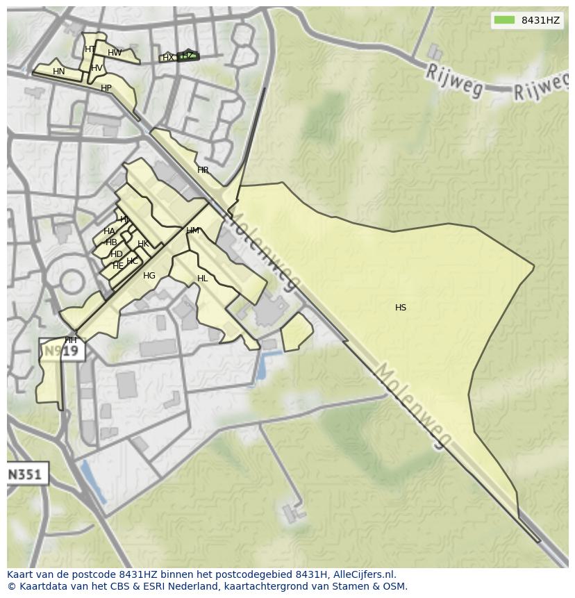 Afbeelding van het postcodegebied 8431 HZ op de kaart.