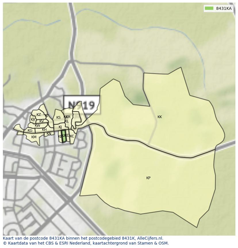 Afbeelding van het postcodegebied 8431 KA op de kaart.