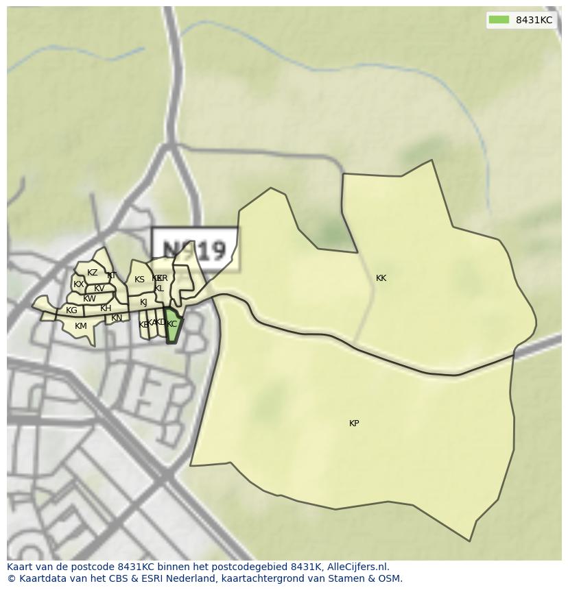 Afbeelding van het postcodegebied 8431 KC op de kaart.
