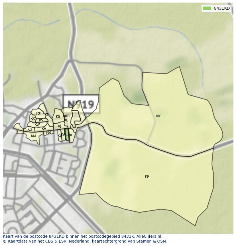 Afbeelding van het postcodegebied 8431 KD op de kaart.