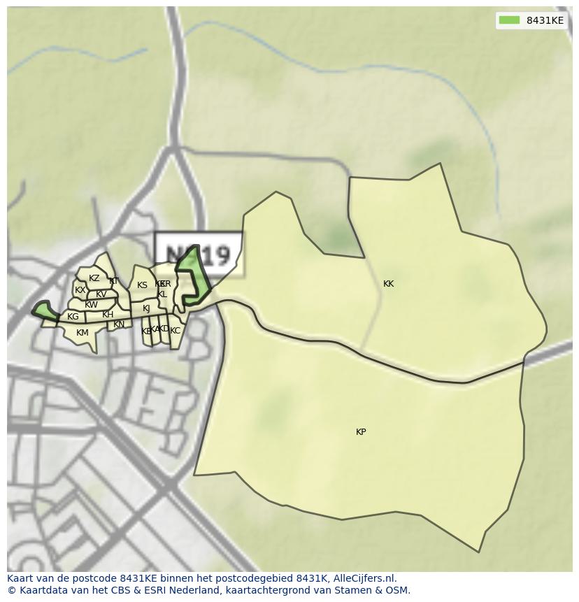 Afbeelding van het postcodegebied 8431 KE op de kaart.