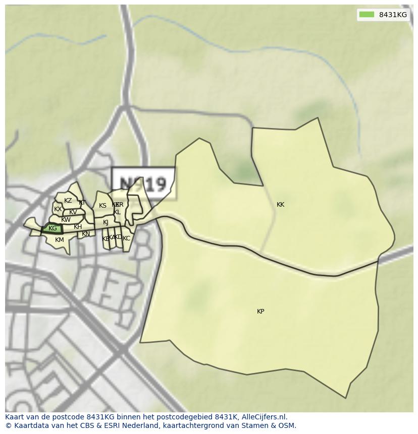 Afbeelding van het postcodegebied 8431 KG op de kaart.